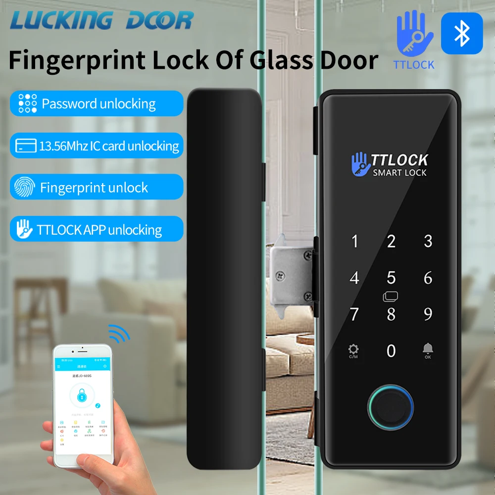 TTLOCK APP Fingerprint Glass Lock Bluetooth Smart Glass Door Lock Biometric Electronic Door RFID IC Card Remote Unlock No-Drill