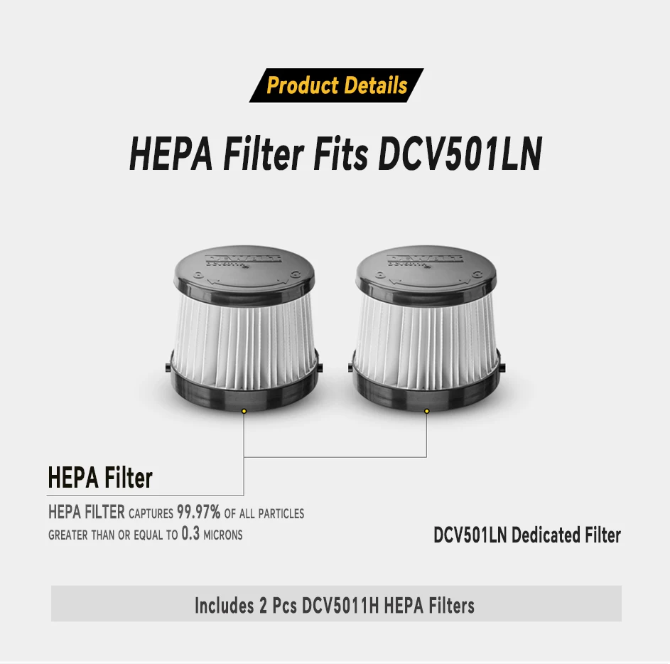 DEWALT Filter Element DCV5011H Suitable For DCV501LN  Vacuum Cordless Handheld Vacuum Cleaner Washable and Reusable