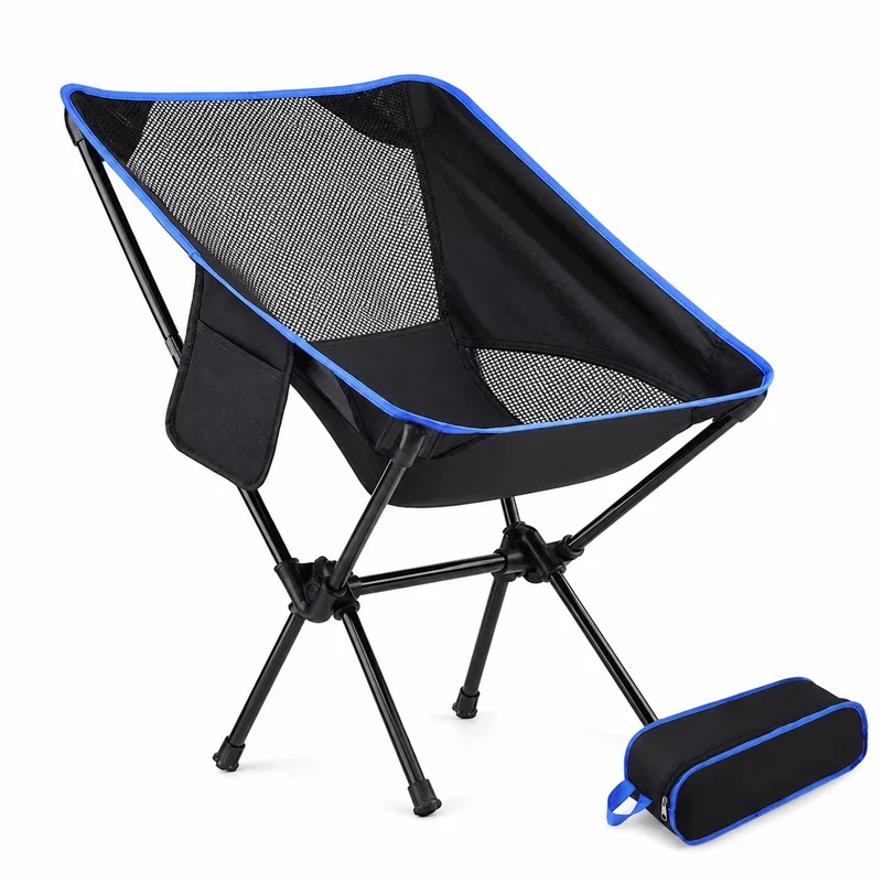 Lightweight Folding Fishing Chair with Carry Bag, Heavy Duty Portable Camping Moon Chair for Beach Picnic Outdoor Travel