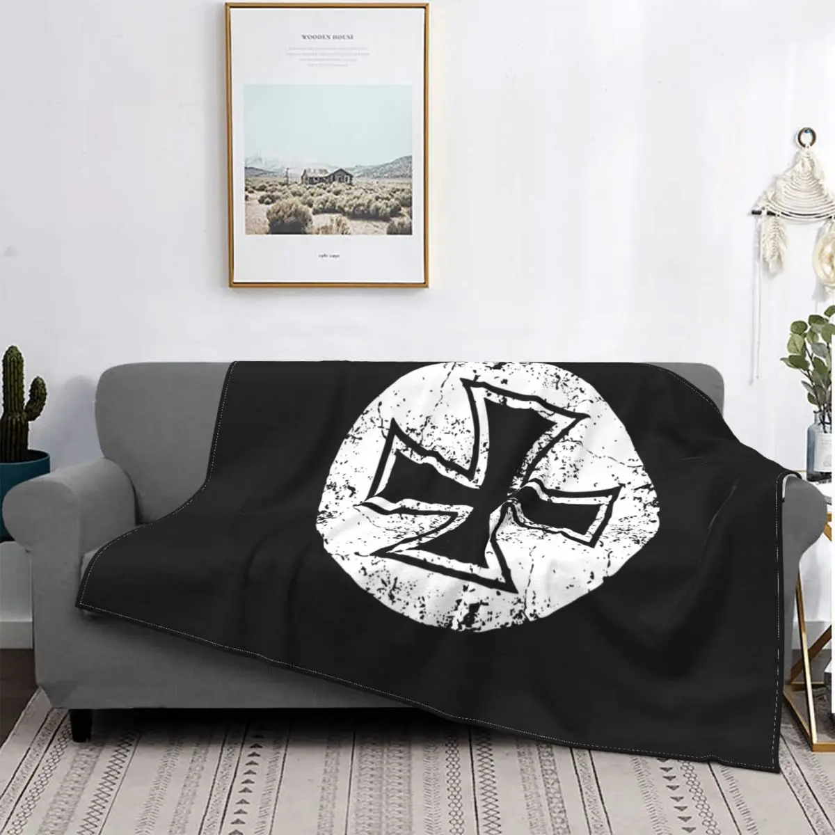 

German Iron Cross Templar Knight Blankets Flannel Germany Flag Soft Throw Blanket for Airplane Travel Bed Rug