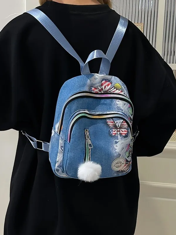 

Креативный рюкзак на молнии, большой вместительный рюкзак, джинсовый рюкзак, школьные ранцы на двойное плечо для друга, повседневная одежда на день рождения, сумка