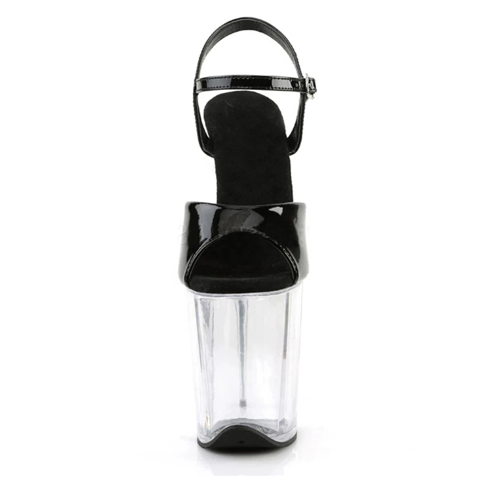 20CM Platform Peep-Toe Sandals Black, Blue Accent Chunky Clear Sole Heels, Extreme Height Nightclub Shoes​
