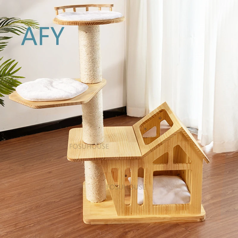 Modern Solid Wood Sisal Cat Climbing Frame for Pet Furniture Space Capsule Personality Creative Household Cat Scratching