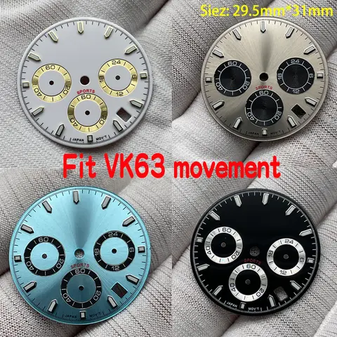 Luminous Watch Face para Daytona, Movimento Quartz VK63, Mostrador Panda Preto e Branco, Peças de Reposição, Acessórios, 29,5mm