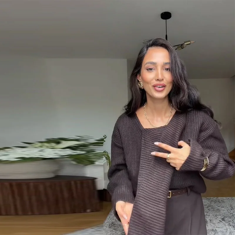 

Women's Vintage Elegant Scarf Sweater Autumn Winter Versatile Loose Classical Knitwear 2025 New Trendy Comfortable Office Jumper