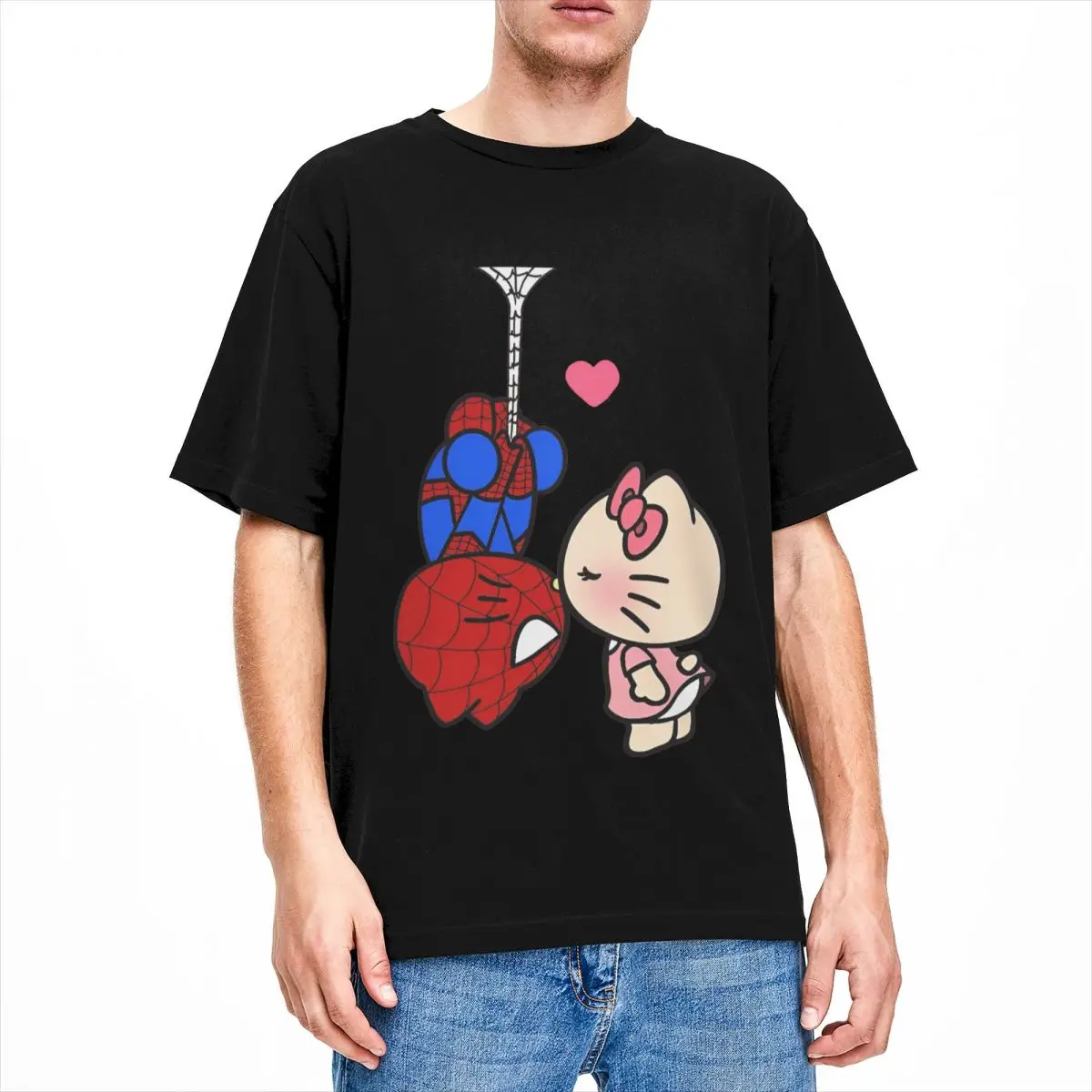 Sanrio hello kitty dos desenhos animados do homem aranha t camisa casal y2k puro algodão t camisas verão crewneck harajuku camisetas design tamanho grande topos