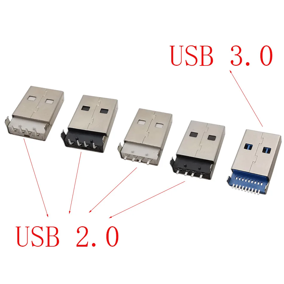 10/20/50Pcs USB 3.0/USB 2.0 A Type 90 / 180 Degree Male Plug Connector USB Repair Replace Charging Plug White/Black/Blue