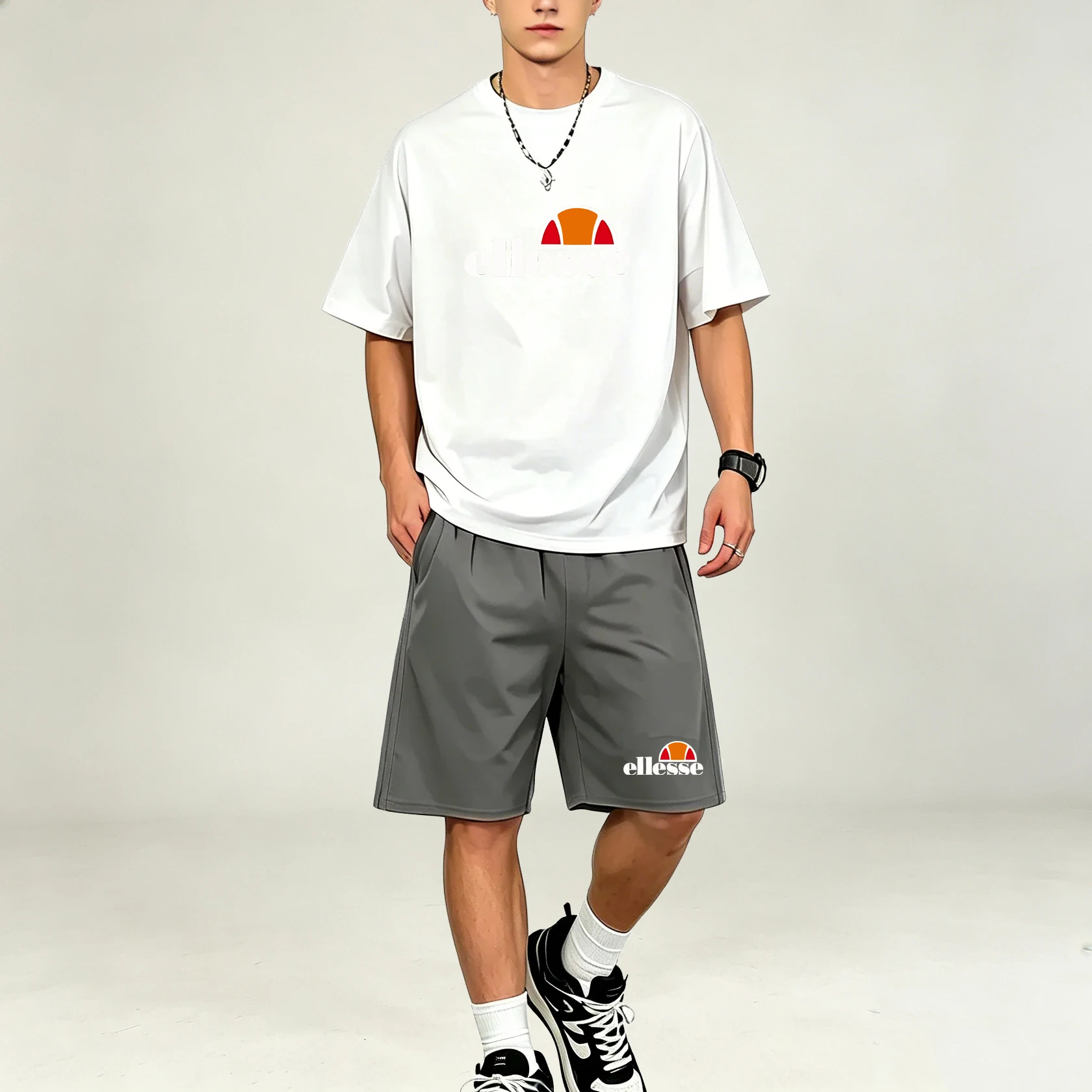 Mens T-Shirts Sets Summer Quick Dry T-Shirts Sets Breathable Short Sleeve Tops Sports Shorts Casual Jogging Male Two Piece Suits