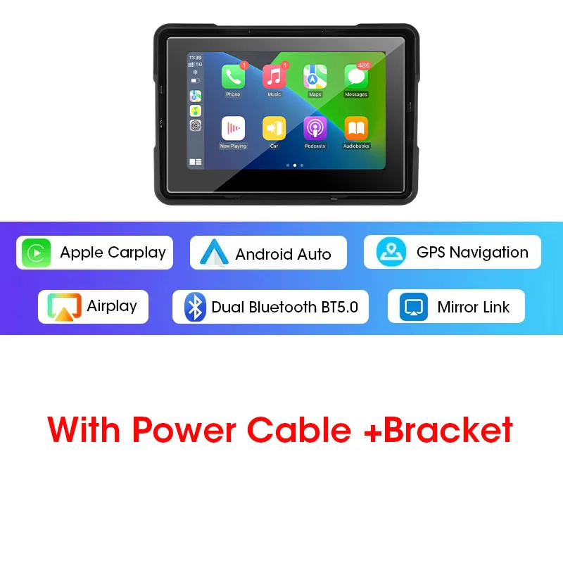 Jansite 5/7 inch Carplay Motorfiets DVR Navigatie GPS Draadloos CarPlay Android Auto IPX7 Scherm Draagbare Moto Monitor