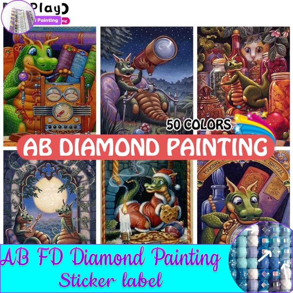 

AB Diamond Painting Dragon Kits 50 Colors Full Drill Embroidery Cartoon 5D DIY Home Wall Art Decor Kit Rhinestone Mosaic Gift