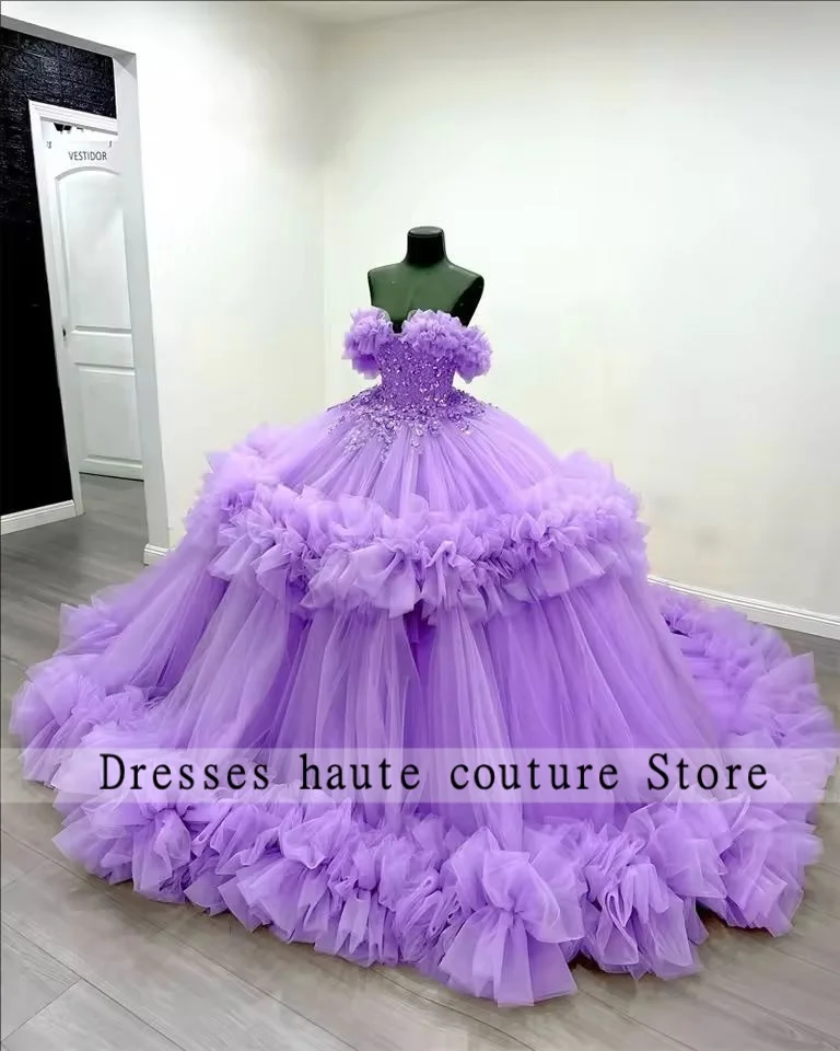 New Blue Tulle Ball Gown Quinceanera Dresses 2025 Crystals Appliques Ruffles Sweet 15 Dress Customized Vestidos De 15 Años