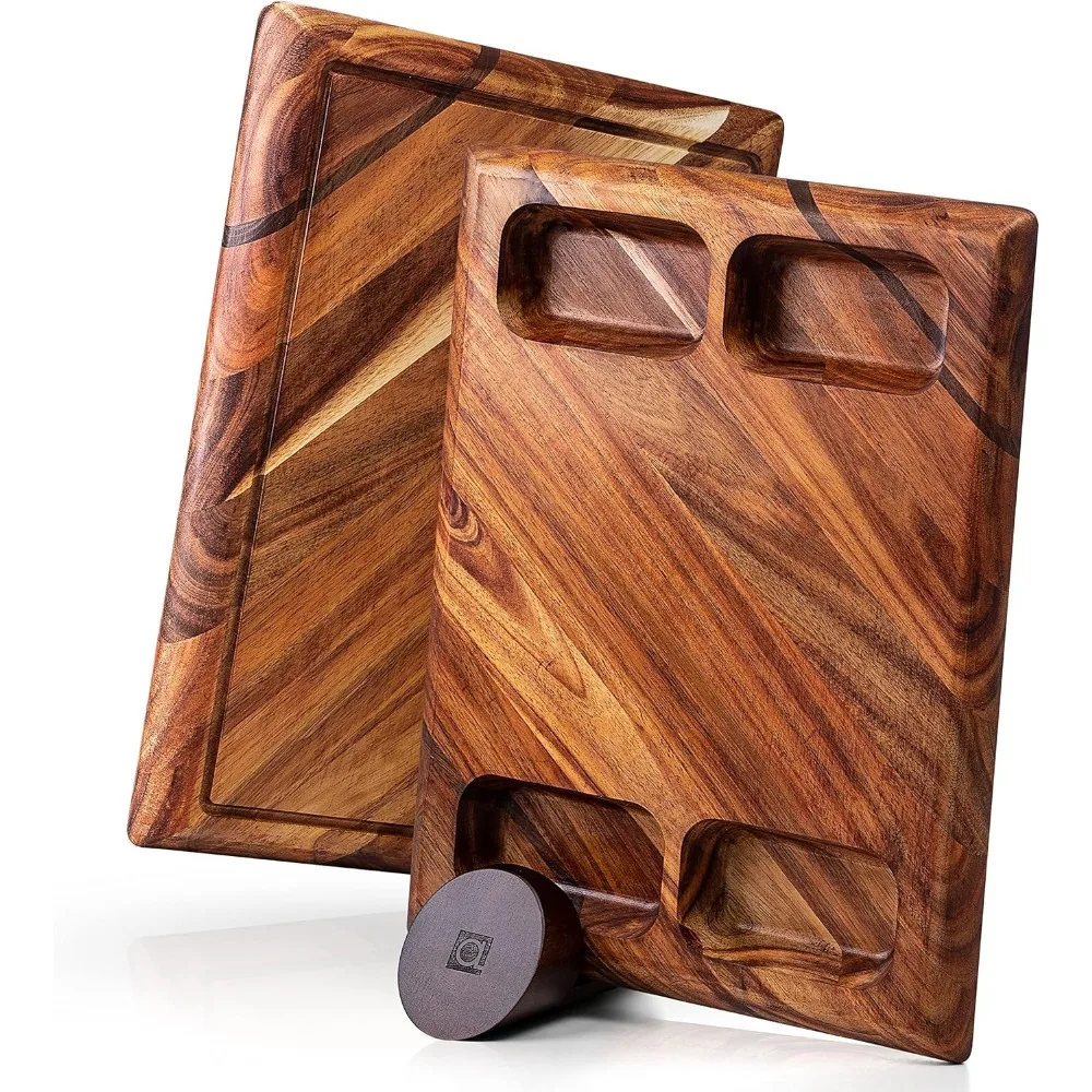 

Разделочная доска из контурного дерева — большая разделочная доска для мясника из акации для кухни с подставкой, устойчивая древесина, паз для сока — ду