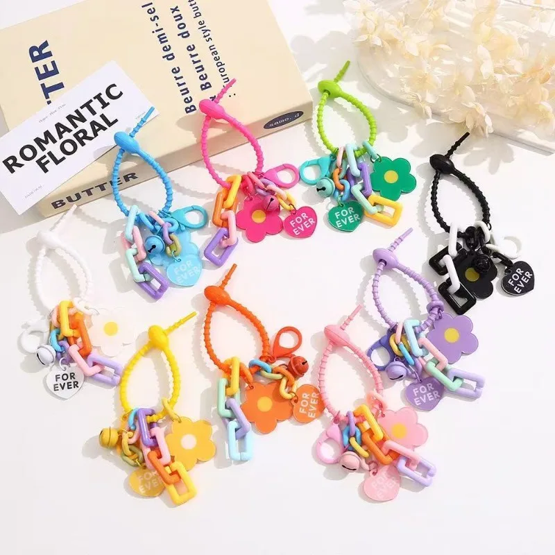 Creative Candy Color Flower Heart Pendant Keychain Cute Small Flower Key Ring Bag Pendant Accessories Purse Accessories