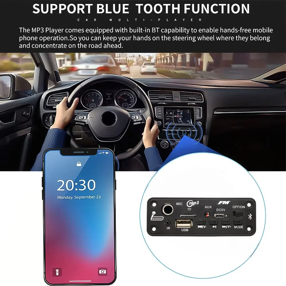 DC 5V Bluetooth 5.0 MP3 Decoder Board 10W Amplifier MP3 Player Support Call Recording 3.5mm USB TF FM for Module Car Speaker