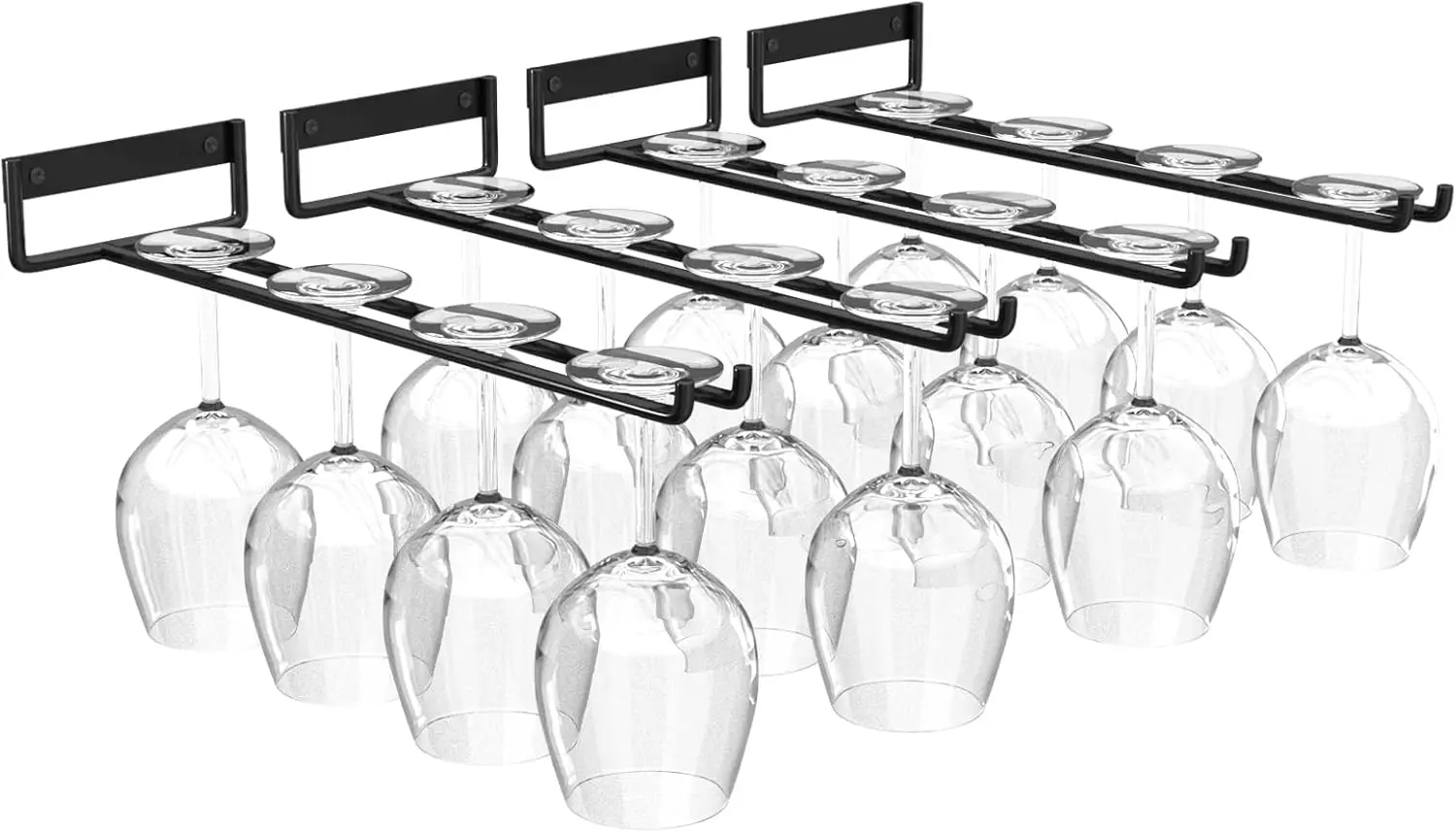 4-Pack Stemware Hanging Rack, 11.8-Inch Under Cabinet Wine Glass Holder, Metal