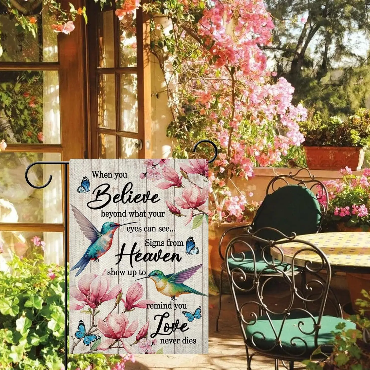 Dyrenson Memorial Hummingbird Magnolia Flower Decorative Garden Flag, Spring Summer Floral Butterfly Yard Outside Home Decor AAS