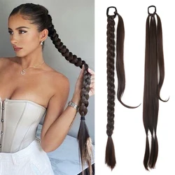 Extensiones de cola de caballo trenzada sintética para mujer, postizo Natural negro, cola de caballo larga con lazo para el cabello, banda de goma, cabello rubio