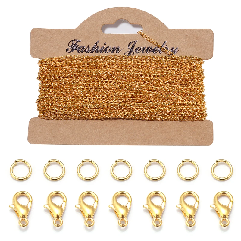 3 mt/satz Schwanz Extender Kette Link Ketten Mit Jump Ringe Karabiner Schmuck Machen Set Halskette Ketten DIY Halskette Materialien – Detail 3