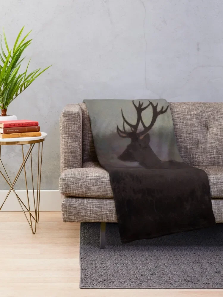 Artistic Misty Silhouette Of A Highland Stag Throw Blanket heavy to sleep Giant Sofa Fluffy Shaggy Blankets