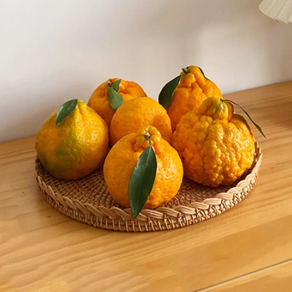 

Rattan Woven Storage Snack Fruit Bread Container Sundries Holder Kitchen Decor Desktop Organizing Small Portable