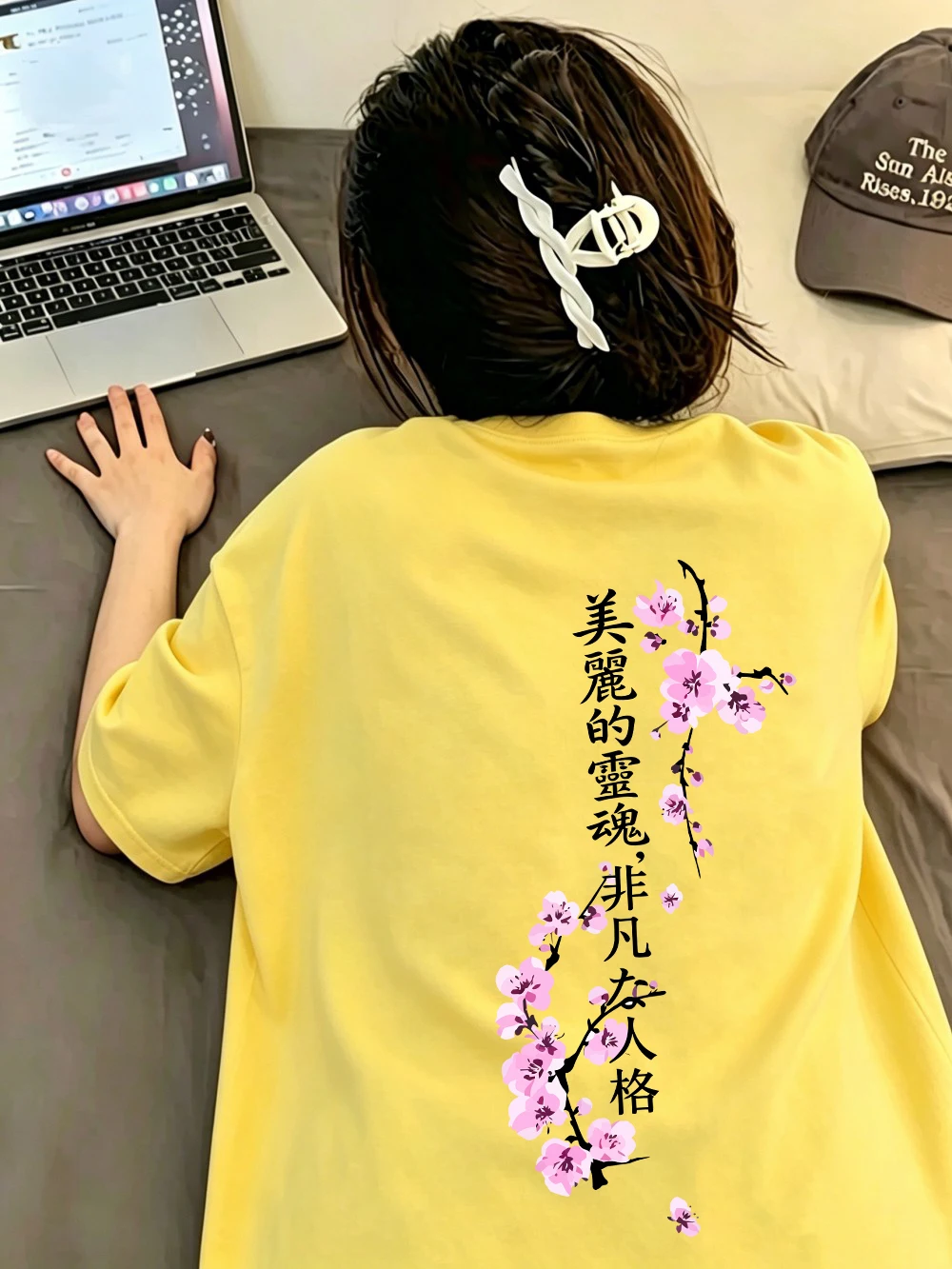 Beautiful Soul Sakura Branches Prints T-Shirts Damen-T-Shirts aus Baumwolle für den Sommer, kurzärmelig, O-Ausschnitt, übergroße Oberteile, weiche Streetwear-Kleidung – Detail 19