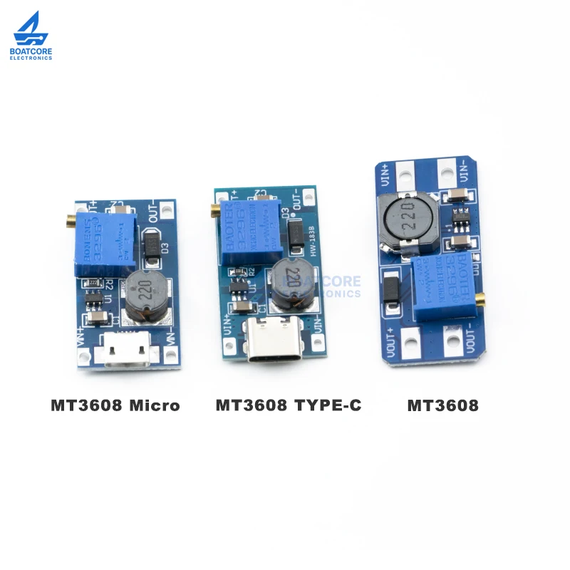1/3/5/10PCS MT3608 DC-DC Step Up Converter 2A Booster Module 2-24V to 5V 9V 12V 28V Adjustable Power Supply Type-C USB