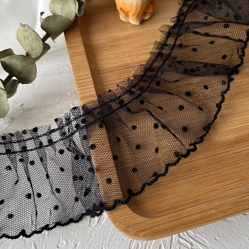 6CM Wide White Black Tulle Mesh Polka Dots Embroidery Lace Fabric Ribbon Ruffle Trim Dress Collar DIY Handicraft Sewing Decor