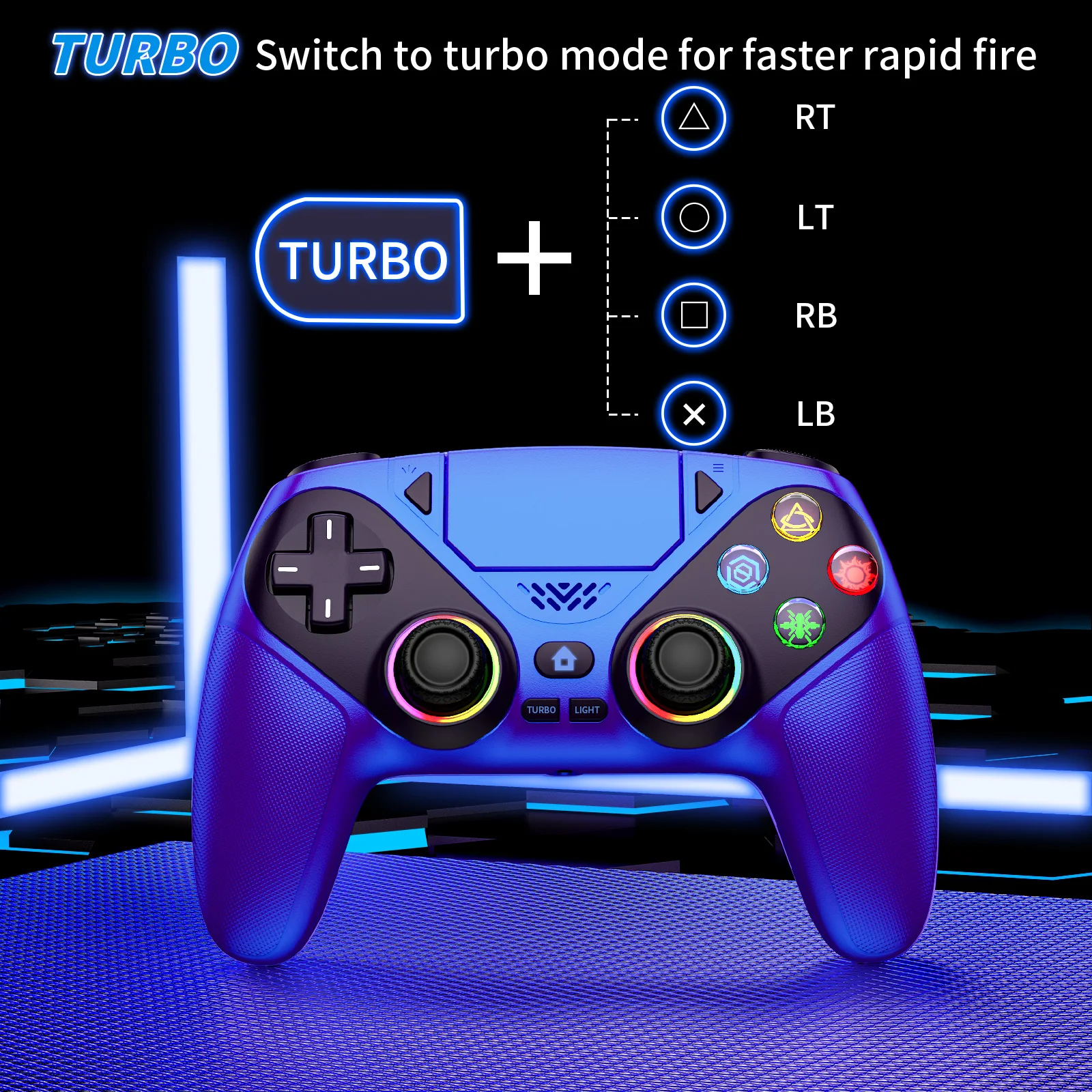 Bezprzewodowy kontroler RGB Light do PS5/PlayStation 5/Pro/Slim/PC, gamepad z efektem Halla, funkcje Marco/Turbo, brak driftu, joystick do sterowania grami. — zdjęcie produktu 6