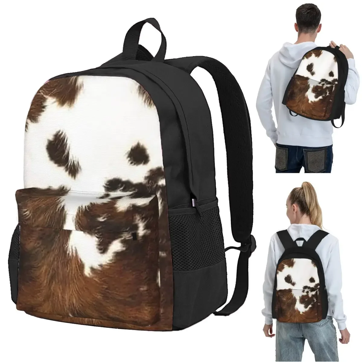 Stylish Cow Fur Cowhide Texture Cow Skin Print Pattern Backpack Student BookBag Kids School Bag Computer  for Men Women