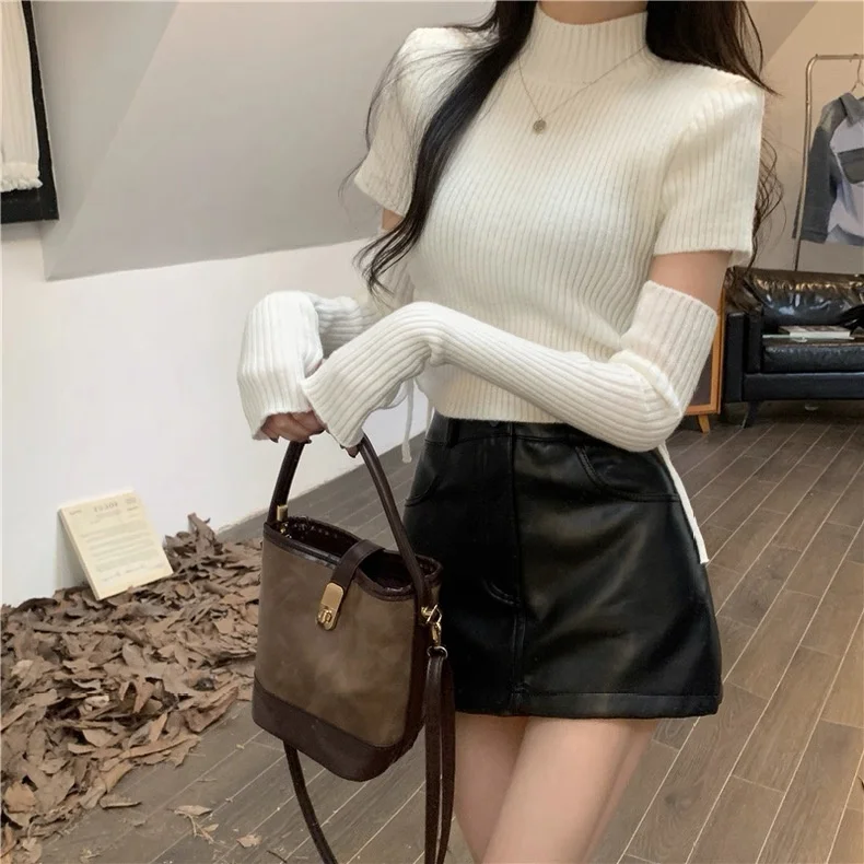 

Вязаный свитер со съемными рукавами, женский укороченный вязаный весенний свитер с аппликациями в виде листьев, сетчатый вязаный крючком салат с лепестками, Cottagecore, уличная девушка