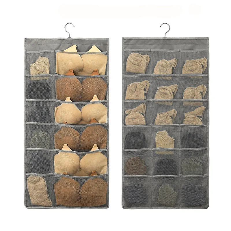 Double Sides Underwear Storage Hanging Bag Dormitory Home Wardrobe Hanging Wall Foldable Bag Underpants Socks Organizer