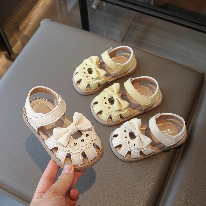 

Baby Girls Sandals Summer Children Beach Sandals Cut-outs Bow Lace Princess Toddler Kids Anti Slip Soft Sole Babies Shoes
