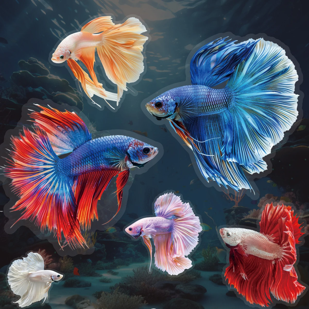 20 pcs Rumble Fish theme Stickers Adhesive Colorful Cartoon Waterproof Sticker  For Scrapbooking Laptops Water Bottles Notebook