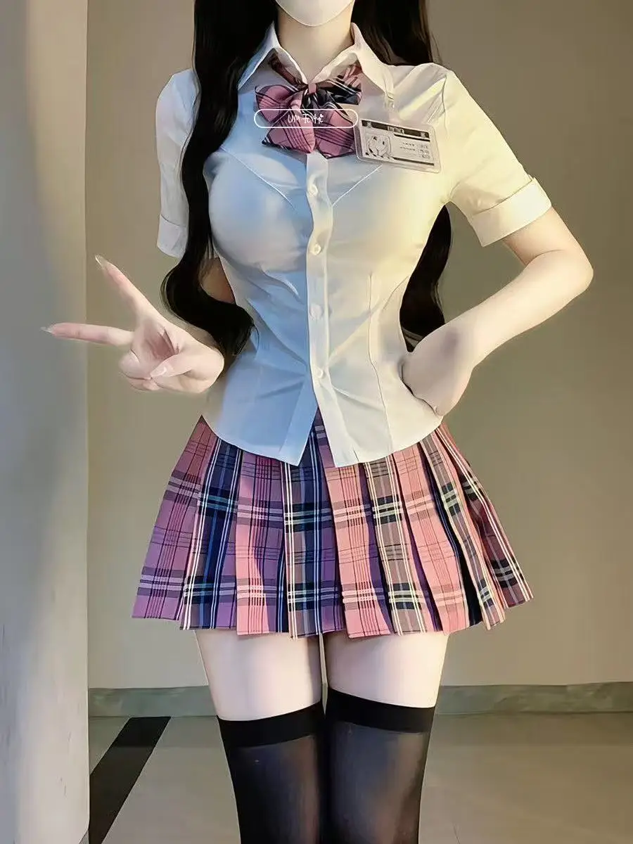 

Faionable Original JK orm Set School Girl Sle f-length Skirt Летний клетчатый комплект трапециевидной формы с завязкой на талии