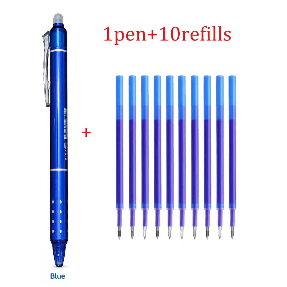 0,5 mm intrekbare, uitwisbare gelpen met 10 navulpatronen, afwasbare handgreep, geschikt voor school, kantoor en als schrijfgerei.