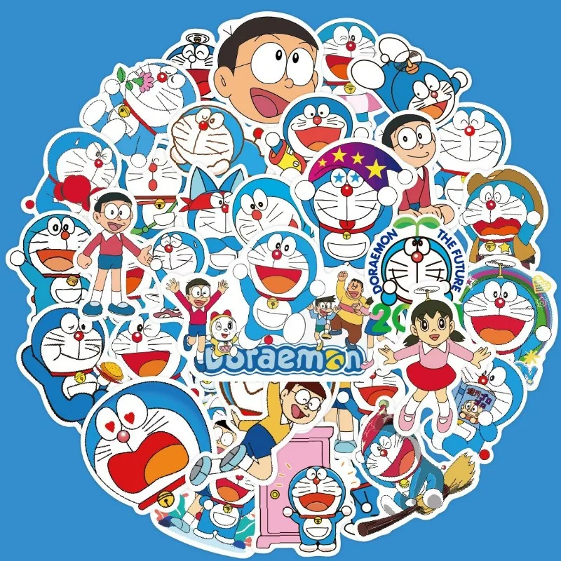 50pcs Doraemon Cartoon Stickers Suitcase Water Cup Stationery Mobile Phone Car Scooter Laptop Refrigerator Decorative Stickers