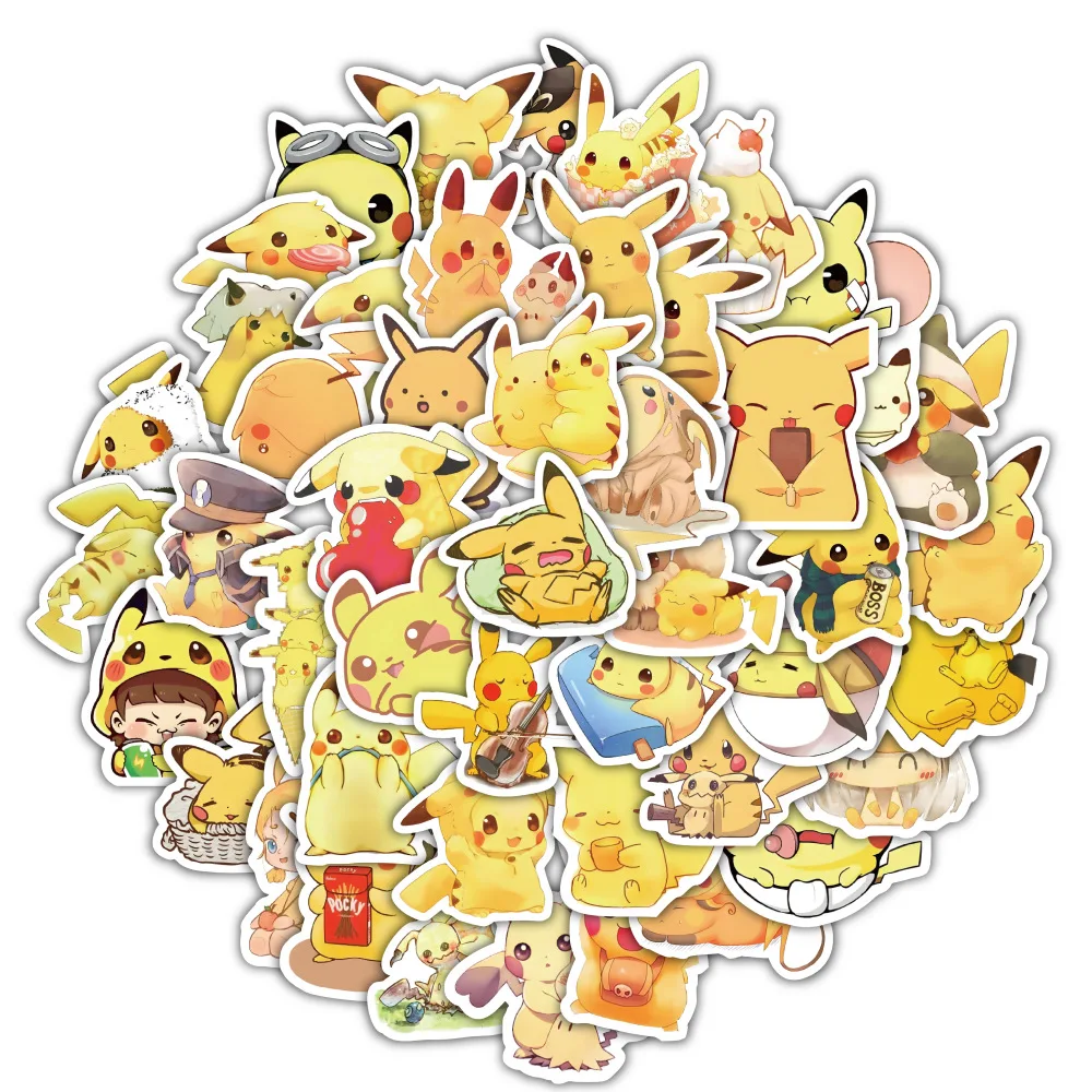 10/60PCS Cute Anime Pokemon Stickers Kawaii Pikachu Eevee Cartoon Decals Toys DIY Phone Guitar Cup Cool Kids Gift Cute Sticker