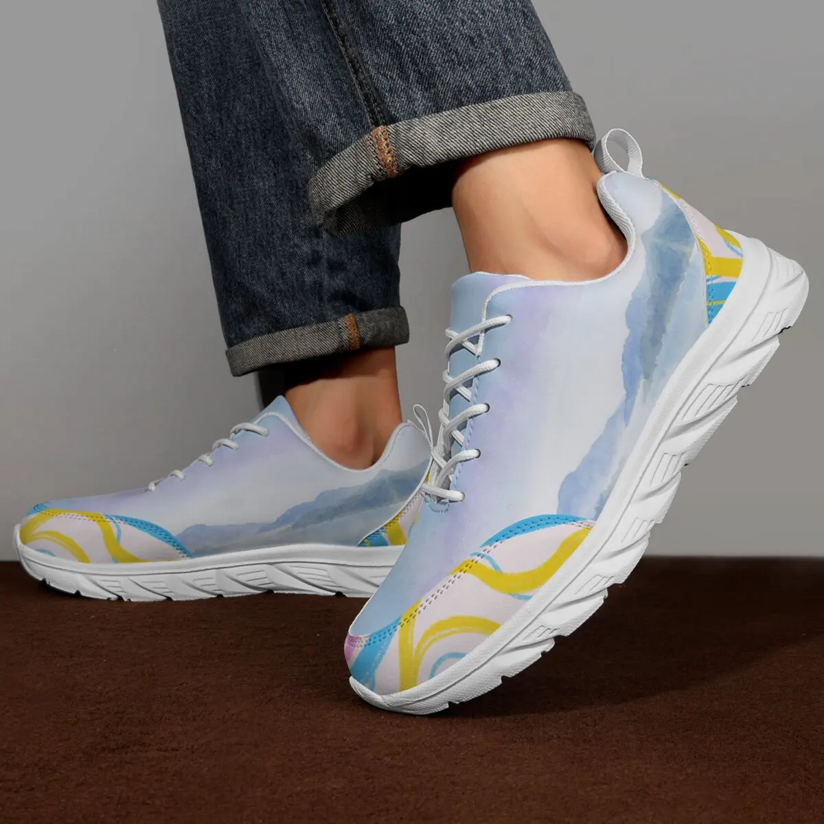 

Мужская повседневная спортивная обувь большого размера с дышащей сеткой на шнуровке и черепом в цветных блоках с чернильным стиранием, кроссовки на плоской подошве