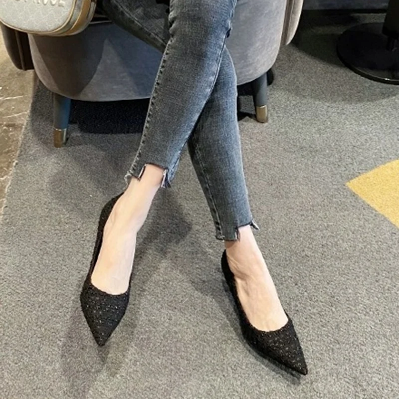 Tweed Cloth Pointed Toe Pumps Ladies Elegant Thin High Heels Office Shoes Women Brand Designer Slip On Stiletto Heel Party Shoes