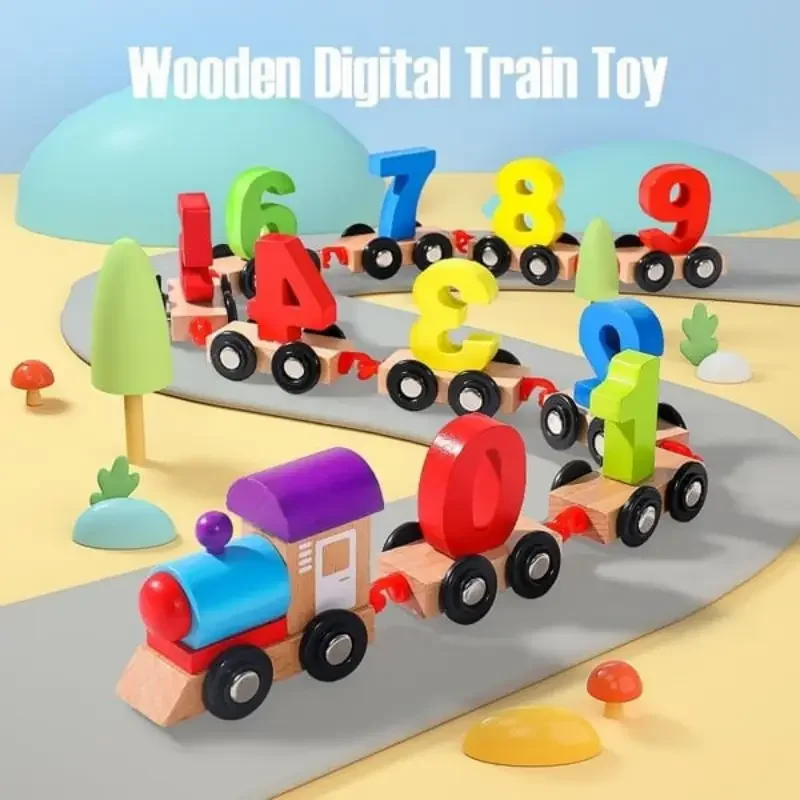 

Preschool Education Wooden Train Toy 12 Section Magnetic Digital Building Car Puzzle 2-6 Years Old Assembled Color Wooden Toy