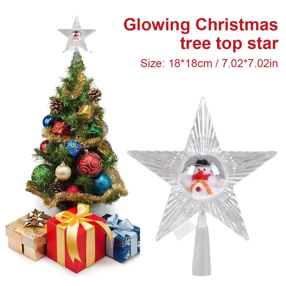 18cm Christmas Glowing Tree Topper Five-pointed Star Ornaments Xmas Lamp Colorful Decora TopStar Transparent Shining Navida F1F9