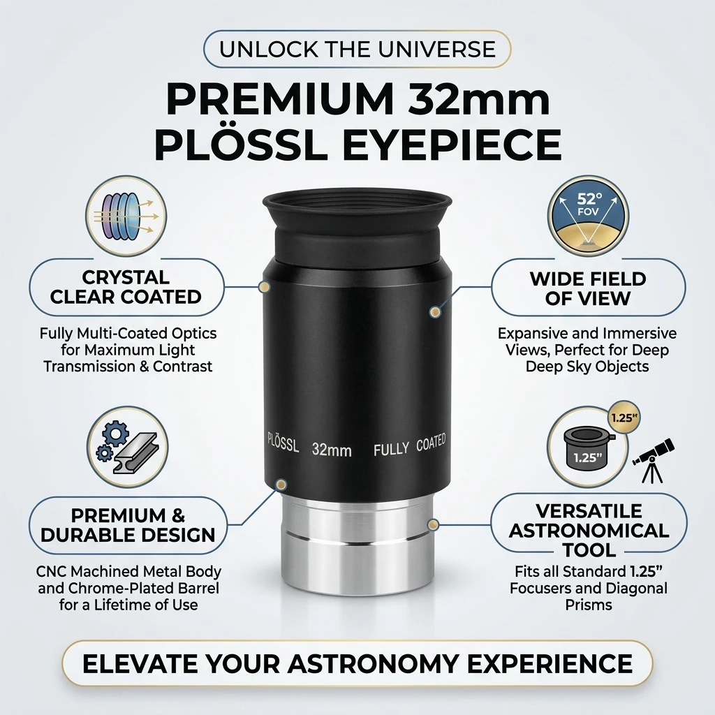 

32mm Plössl Telescope Eyepiece, 1.25 inch Eyepiece , Multi-Coated Optical Glass for Deep Sky Observation, Astronomy Accessories
