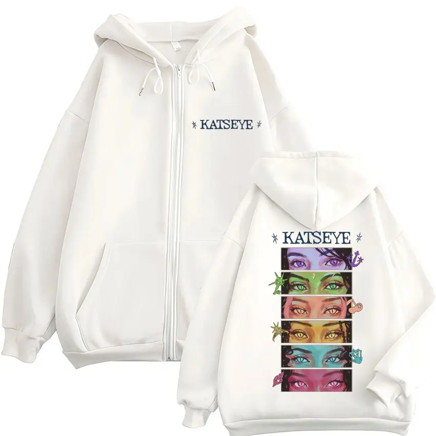 Kpop Katseye Eyes Graphic Zip Up Hoodie Fashion Pop Music Men Women Korean Sweatshirt Fleece Oversized Casual Jackets Fans Gifts