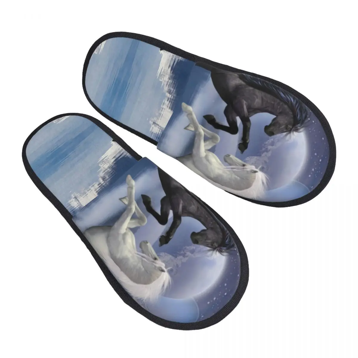 

Custom Horse And Moon Soft Memory Foam House Slippers Women Animal Cozy Warm Anti-Skid Slipper
