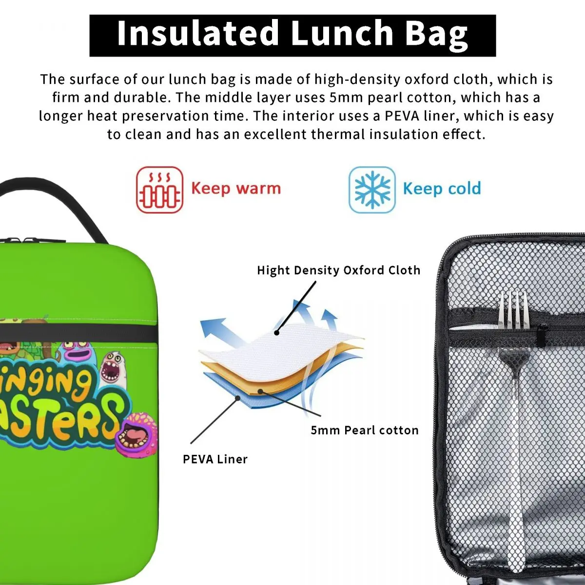 Funny My Singing Monster Accessories Insulated Lunch Bag For School Office Food Container Reusable Thermal Cooler Lunch Box