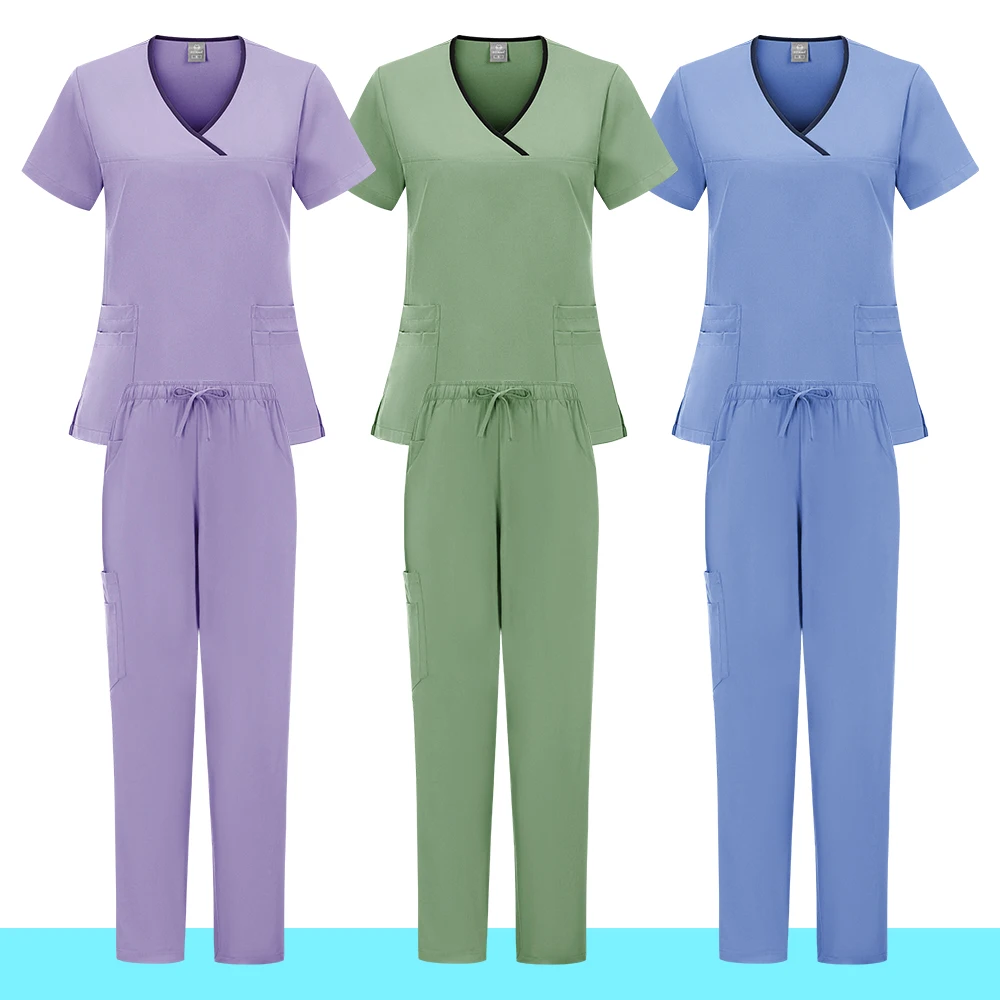 Uniforme médico de moda para mujer, conjunto de exfoliación, Top elástico suave con cuello en Y, pantalones, disfraz de médico, Clínica de mascotas, Hospital, policromo, nuevo