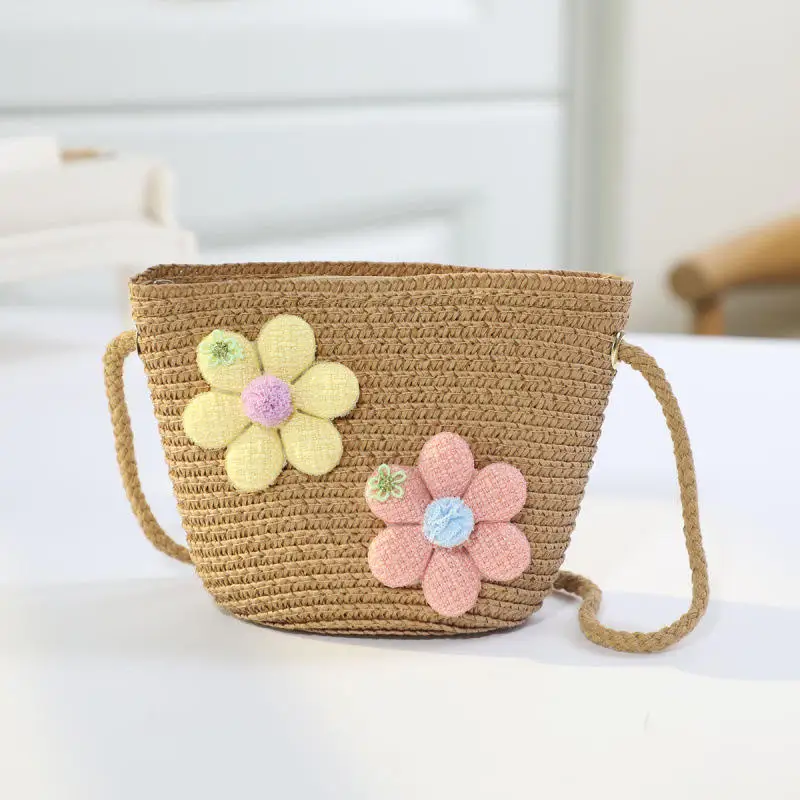 New Straw-woven Girls' Summer Lightweight Children's Cute Small Shoulder Bag Coin Purse And Sweet Beach Small Bag