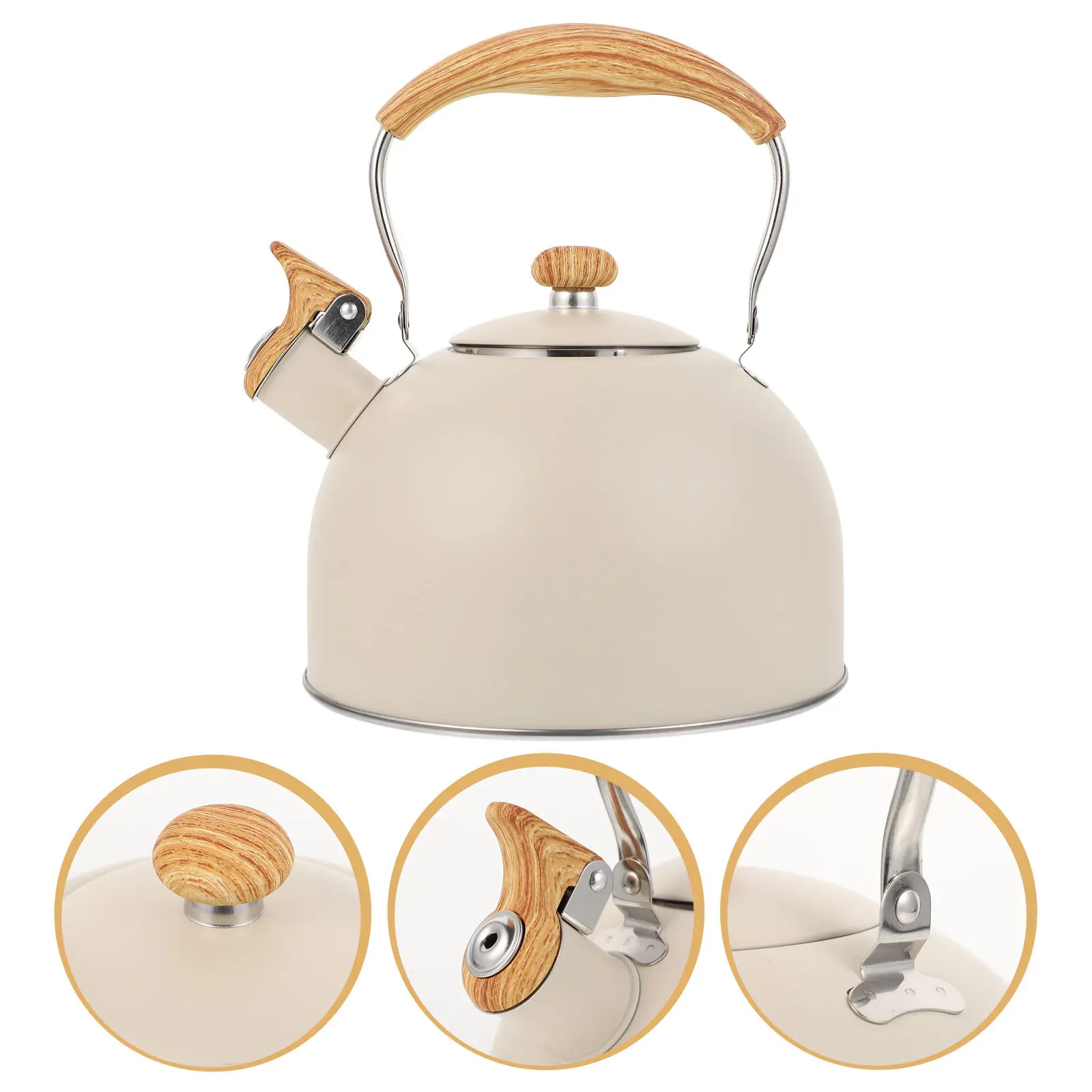 

1Pcs 2.5L Whistling Stainless Steel Water Kettle with Wood Handle Rapid Boiling Kitchen Gadget for Home Office Travel Gift