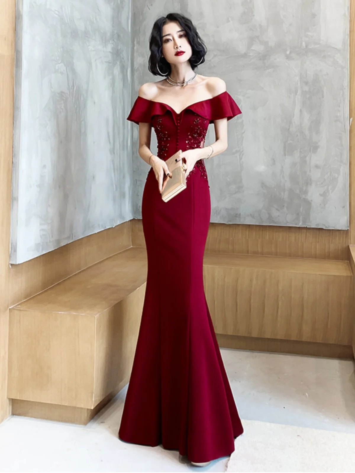 

Красное вечернее платье-русалка на одно плечо для женщин, сексуальное, с застежкой-молнией на талии, свадебное платье с цветочным декором для помолвки