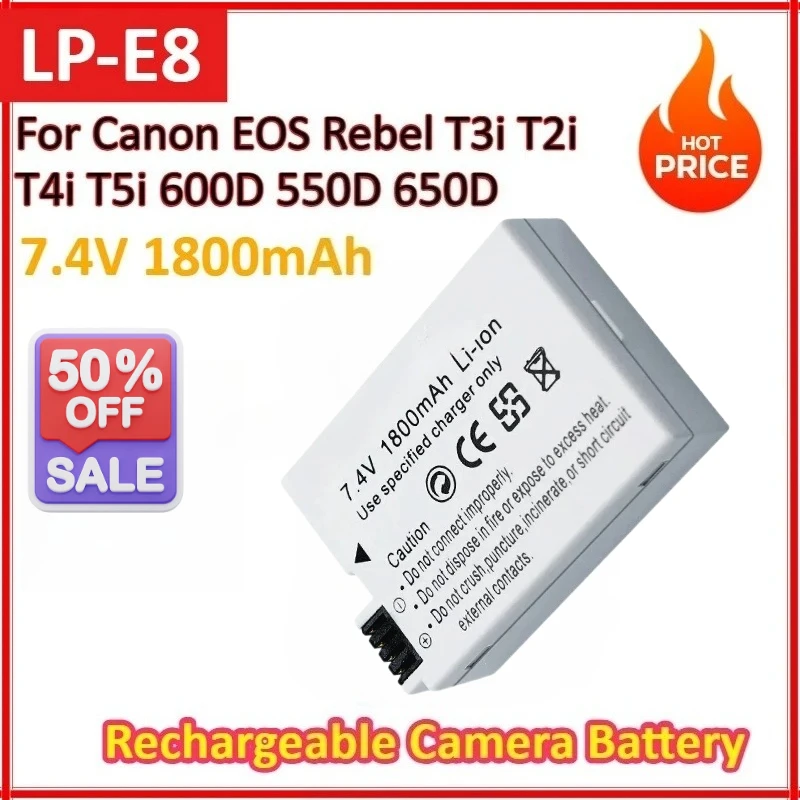 

NEW LP-E8 7.4V 1800mAh Rechargeable Lithium Battery For Canon EOS Rebel T3i T2i T4i T5i 600D 550D 650D 700D Kiss X5 X6 X7 Camera